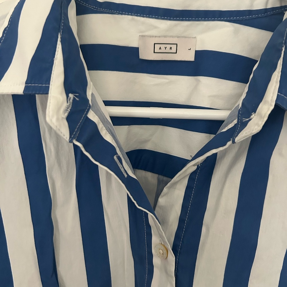 AYR Deep End Blue and White Striped Button Down Shirt in Large - Picture 4 of 6
